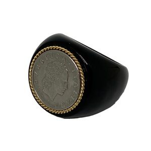 MILOR 14K Gold Black Ceramic Italian Lira Coin Ring Size 7